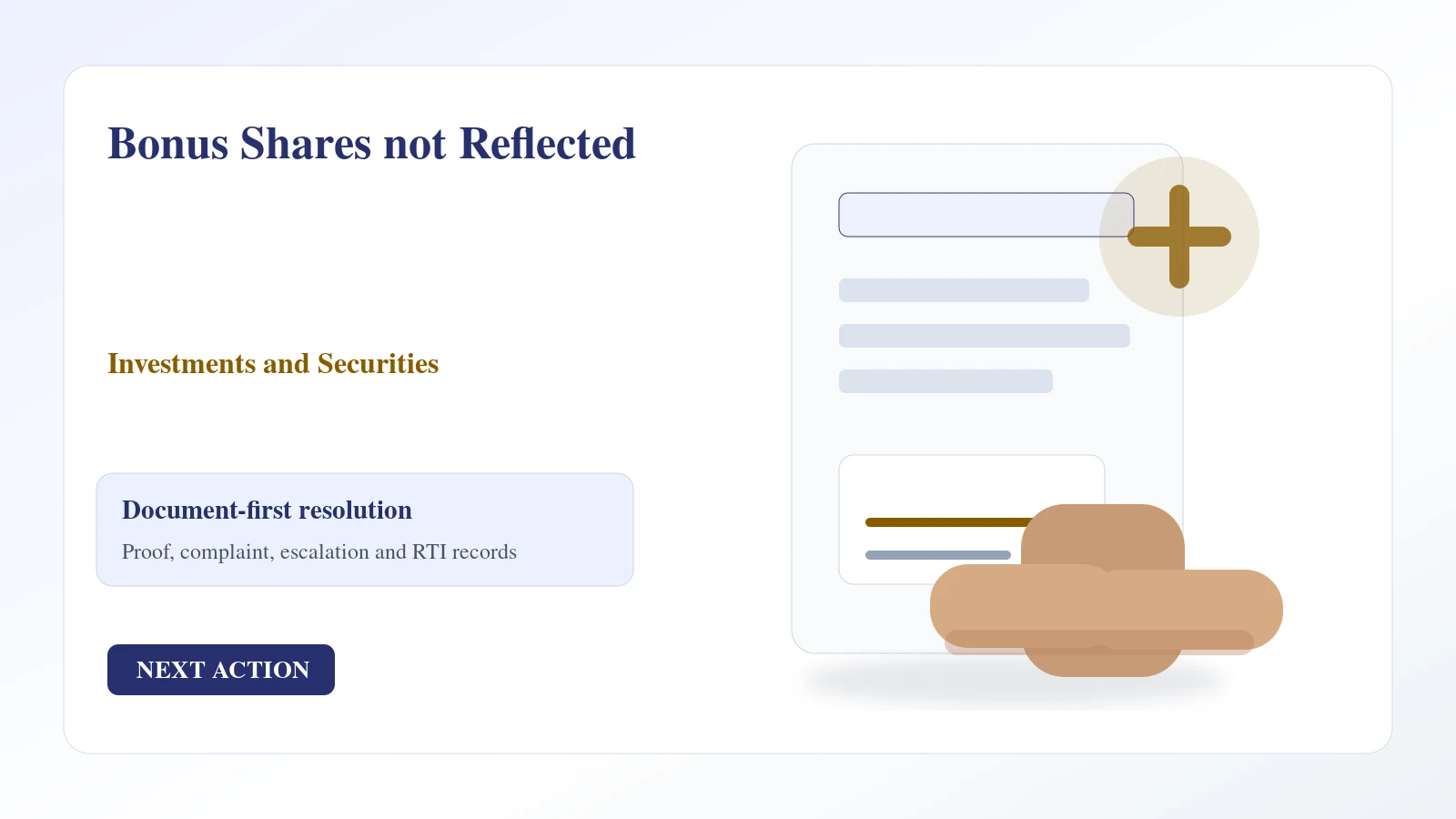 Indian document desk for bonus shares not reflected complaint and escalation