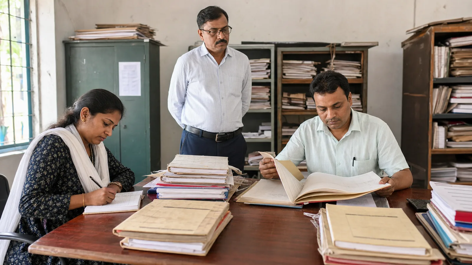 RTI applicant inspecting records with an assistant at a public office RTI applicant inspecting records with an assistant at a public office