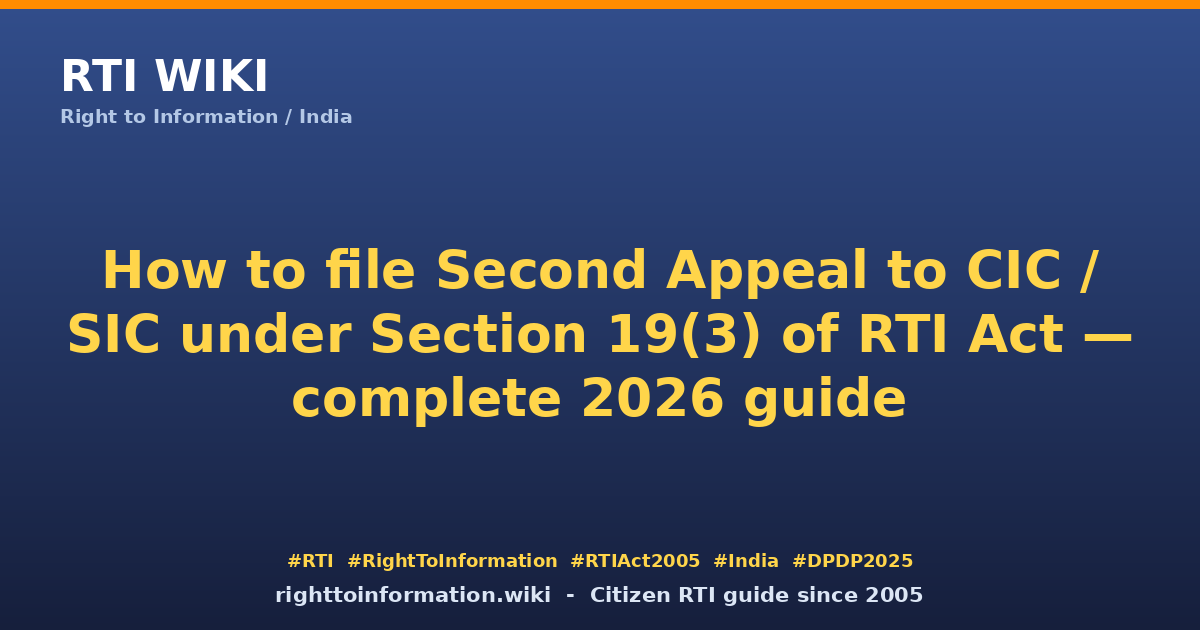 File Second Appeal to CIC SIC under Section 19(3) RTI Act 2026 — RTI Wiki citizen guide