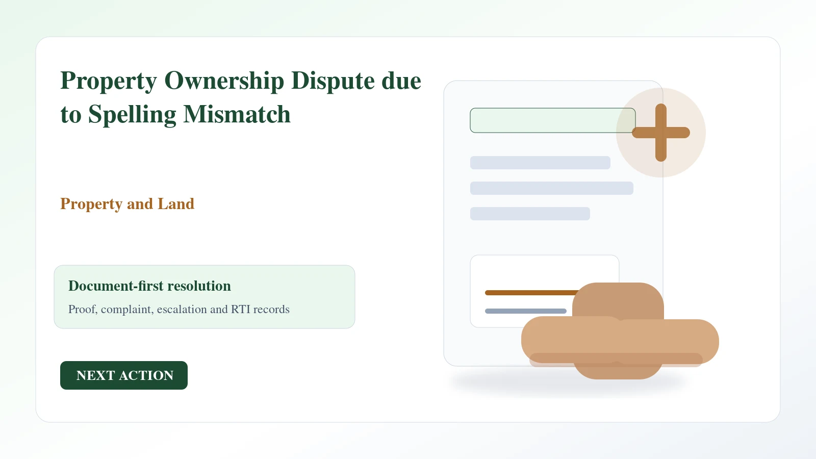 Property Ownership Dispute due to Spelling Mismatch complaint guide Indian document desk for property ownership dispute due to spelling mismatch complaint and escalation