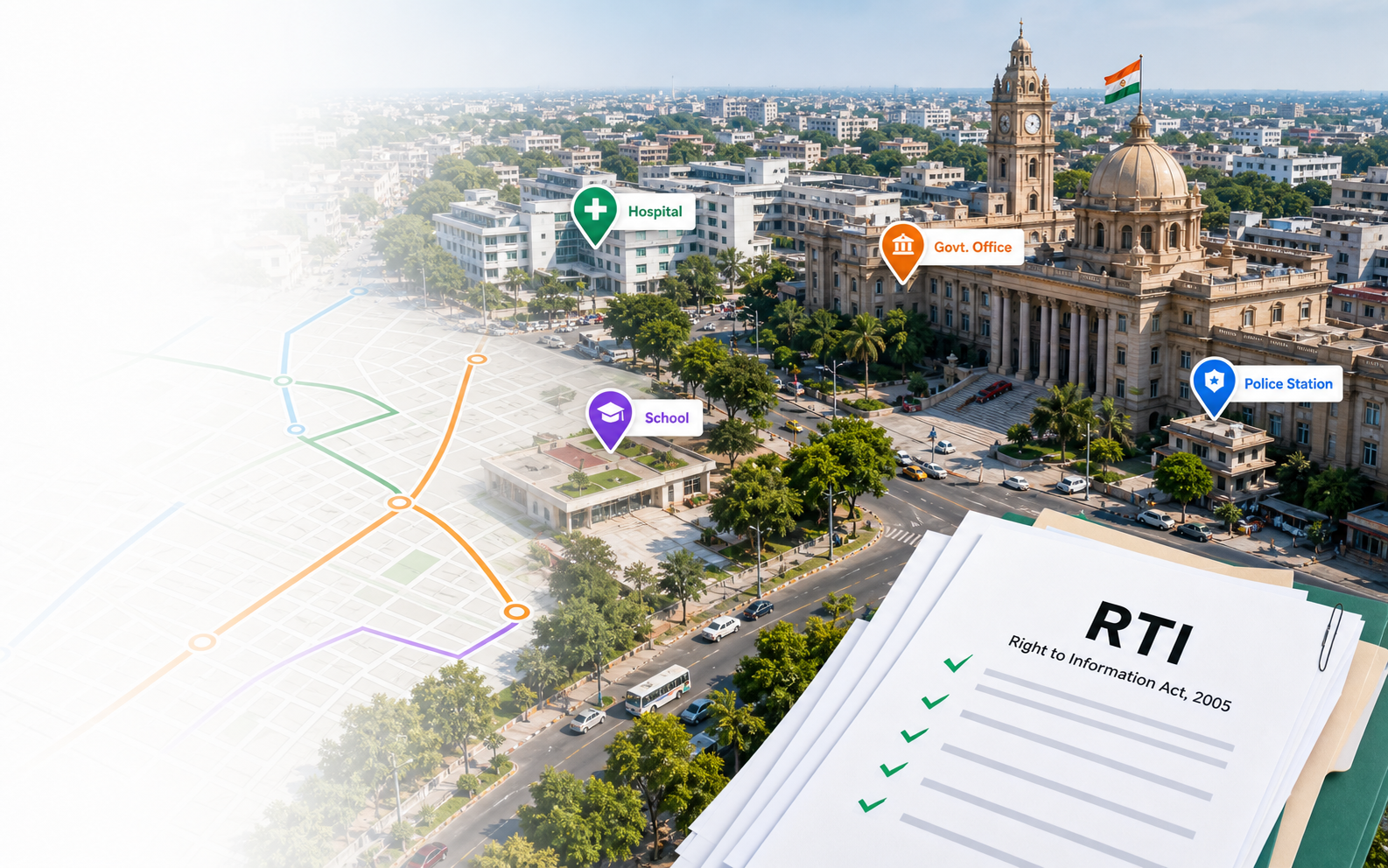 Citizen 360 civic intelligence interface over an Indian city map
